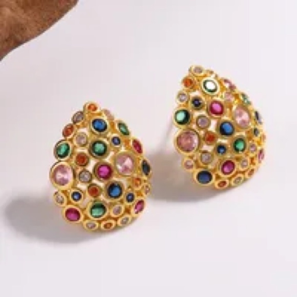 Multicolor Gemstone Gold Earrings - Picture 3 of 9